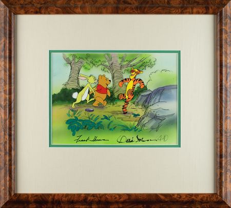 Lot #682 Winnie the Pooh, Tigger, and Rabbit production cel and production background signed by Frank Thomas and Ollie Johnston Production Cel and Production Background - Image 2