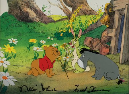 Lot #683 Winnie the Pooh, Rabbit, and Eeyore production cel and matching drawings signed by Frank Thomas and Ollie Johnston Production Cel - Image 1
