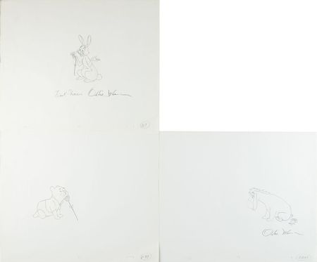Lot #683 Winnie the Pooh, Rabbit, and Eeyore production cel and matching drawings signed by Frank Thomas and Ollie Johnston Production Cel - Image 3