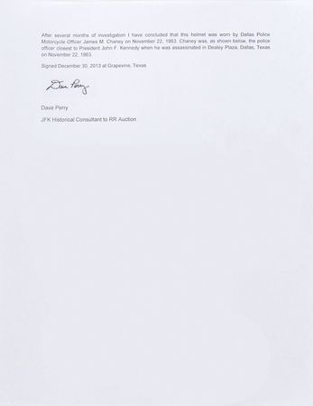 Lot #26 John F. Kennedy: Dallas Officer James M. Chaney's Helmet and Badge: Officer James M. Chaney?s Dallas Police badge and helmet, worn as he rode beside Kennedy?s car on November 22, 1963 - Image 4