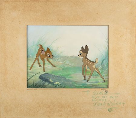 Lot #526 Walt Disney signed production cel and production background of Bambi and Faline from Bambi Production Cel and Production Background - Image 1