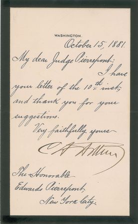 Lot #9 Chester A. Arthur Signed Letter