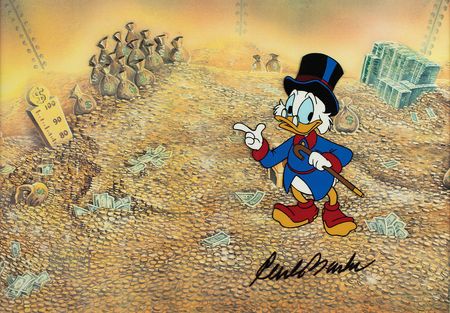 Lot #686 Uncle Scrooge production cel from DuckTales signed by Carl Barks Production Cel - Image 1