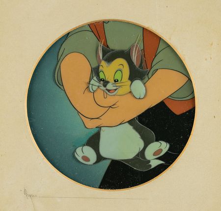 Lot #514 Figaro and Geppetto production cel from Pinocchio Production Cel - Image 1