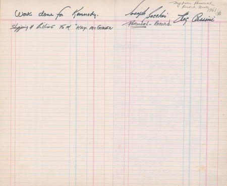 Lot #21 Jacqueline Kennedy Oleg Cassini Workroom Ledger with Fabric Samples: Cassini workroom ledger with fabric samples used for First Lady Jacqueline Kennedy's designs - Image 1