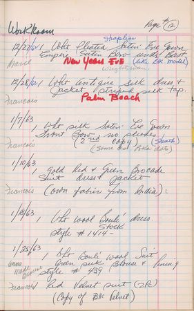 Lot #21 Jacqueline Kennedy Oleg Cassini Workroom Ledger with Fabric Samples: Cassini workroom ledger with fabric samples used for First Lady Jacqueline Kennedy's designs - Image 4