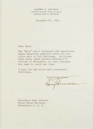 Lot #169 Harry S. Truman: Flowers from his former Secretary of State: 
