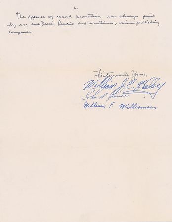 Lot #930 Bill Haley: “William J. C. Haley” disputes a union grifter: “The expense of record promotion was always paid by us and Decca Records” - Image 2