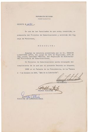 Lot #230 Fidel Castro Signed Document - Image 1