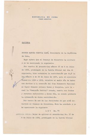 Lot #231 Fidel Castro Signed Document - Image 1