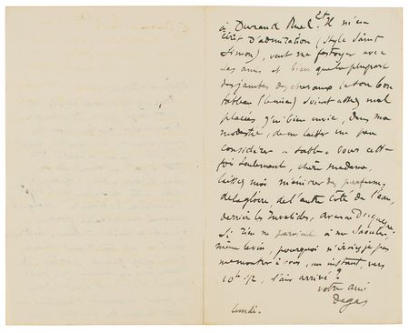Lot #430 Edgar Degas: Degas plans to visit his patron, who has just purchased 