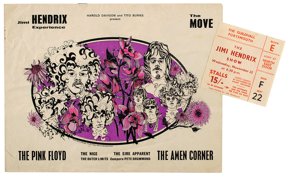 Jimi Hendrix Experience and Pink Floyd 1967 Ticket Stub and Program |