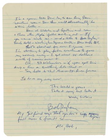Lot #5001 Bob Dylan January 1962 Autograph Letter Signed - Image 6