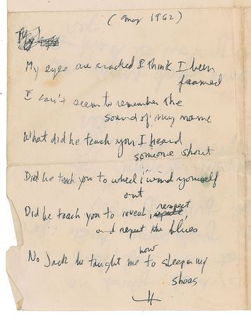 Lot #5003 Bob Dylan 1962 Handwritten Lyrics and