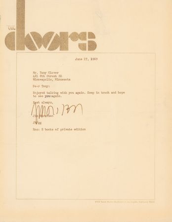Lot #5063 Jim Morrison Signed Letter