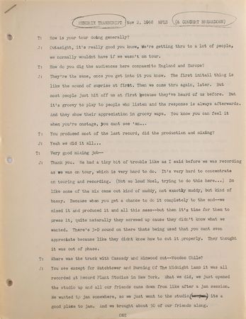 Lot #5068 Jimi Hendrix Interview/Concert Tape and Transcript - Image 2
