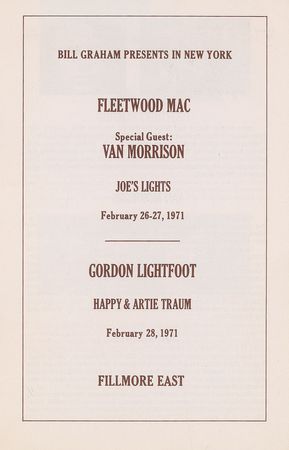 Lot #5446  Fleetwood Mac (Peter Green) and Van Morrison Fillmore East Program - Image 1