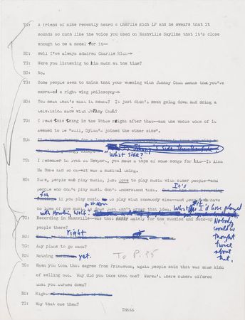 Lot #5034 Bob Dylan Hand-Annotated 1971 Interview Transcript (Day #3, First Correction) - Image 3