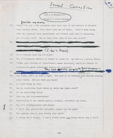 Lot #5033 Bob Dylan Hand-Annotated 1971 Interview Transcript (Tape #2, Second Correction) - Image 2