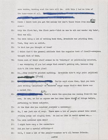 Lot #5033 Bob Dylan Hand-Annotated 1971 Interview Transcript (Tape #2, Second Correction) - Image 3
