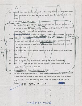 Lot #5035 Bob Dylan Hand-Annotated 1971 Interview Transcript (All Tapes, First Correction) - Image 7