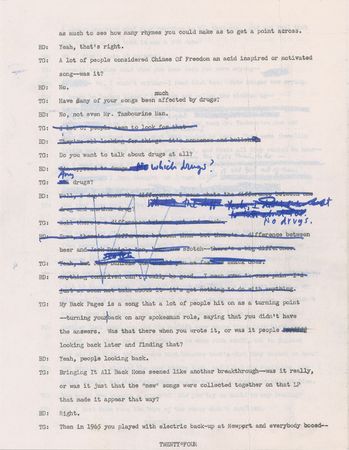 Lot #5032 Bob Dylan Hand-Annotated 1971 Interview Transcript (Tape #2, First Correction) - Image 9