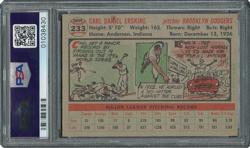 Lot #1106 1956 Topps #233 Carl Erskine - PSA MINT 9 - two Higher! Sports Card - Image 2