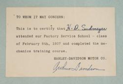 Lot #166 Harley-Davidson: Arthur Davidson: Training manual for the Harley-Davidson Factory Service School, signed by Arthur in 1937 - Image 2