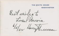 Lot #132 Harry and Bess Truman White House Cards - Image 1