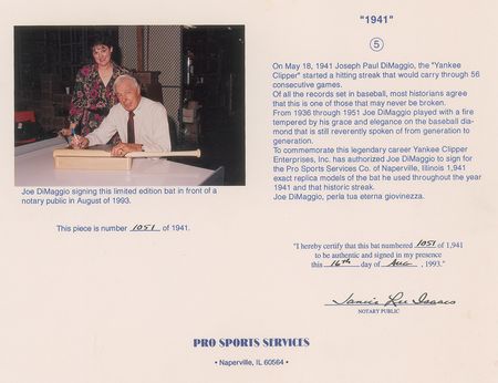 Lot #845 Joe DiMaggio Baseball Bat - Image 4