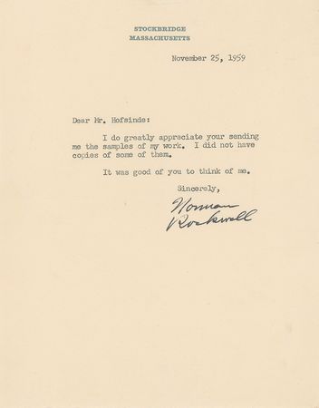 Lot #481 Norman Rockwell Typed Letter Signed - Image 1