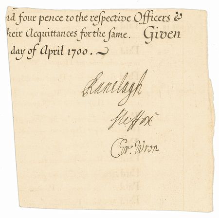 Lot #464 Christopher Wren: Exceedingly rare 1700 autograph of the St. Paul’s Cathedral architect - Image 1