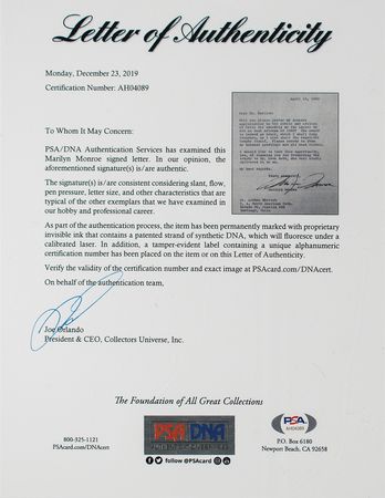 Lot #715 Marilyn Monroe: Marilyn sends thanks to 