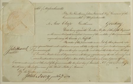 Lot #142 John Hancock: Boldly signed Massachusetts militia commission by John Hancock - Image 1