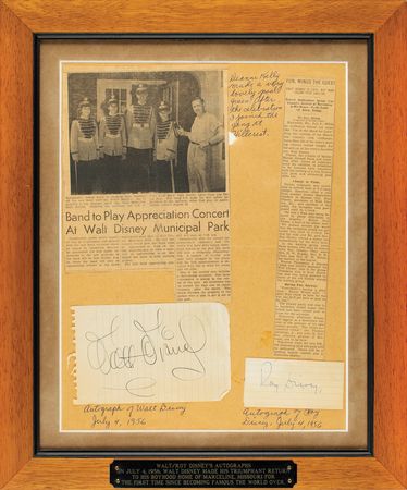 Lot #486 Walt and Roy Disney: Signatures from Disney's triumphant return to his hometown: Marceline, Missouri - Image 1