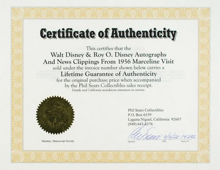 Lot #486 Walt and Roy Disney: Signatures from Disney's triumphant return to his hometown: Marceline, Missouri - Image 4