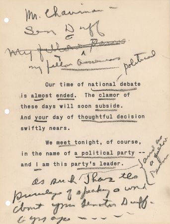 Lot #58 Dwight D. Eisenhower: Hand-corrected draft of Ike's final campaign speech: 