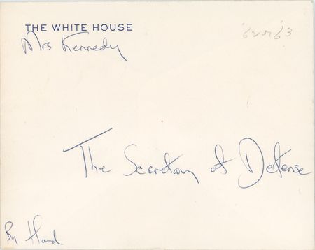 Lot #60 Jacqueline Kennedy: Valentine from the Secretary of Defense—