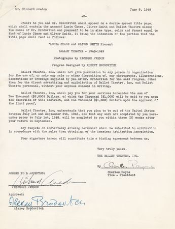 Lot #466 Richard Avedon and Alexey Brodovitch Signed Document - Image 2