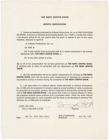 Lot #694 Sonny and Cher Signed Documents - Image 1