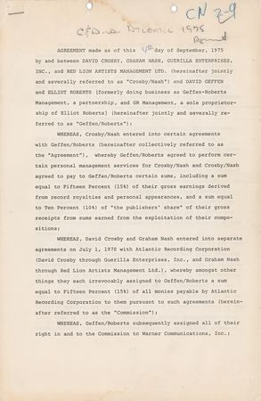 Lot #638 David Crosby and Graham Nash Signed Document - Image 1