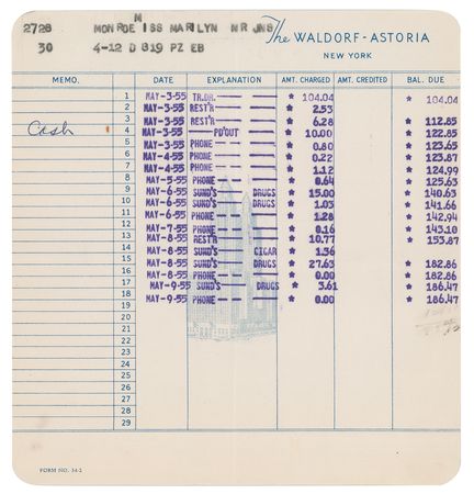 Lot #716 Marilyn Monroe: Marilyn leases a Waldorf Astoria suite - Image 3