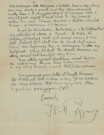 Lot #504 F. Scott Fitzgerald: Newlywed Fitzgerald weighs in on This Side of Paradise, his short stories, money, Catholicism, and sends a signed photograph of Zelda: 
