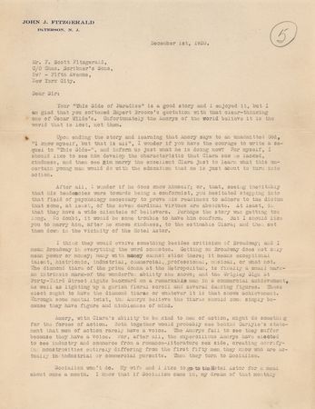 Lot #504 F. Scott Fitzgerald: Newlywed Fitzgerald weighs in on This Side of Paradise, his short stories, money, Catholicism, and sends a signed photograph of Zelda: 