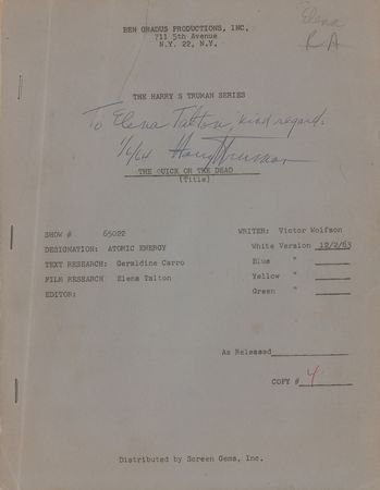 Lot #138 Harry S. Truman Script - Image 1