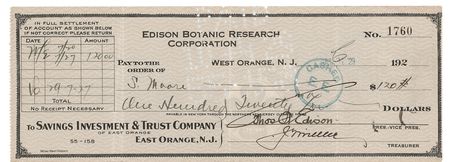 Lot #156 Thomas, Mina, and Charles Edison Checks - Image 1