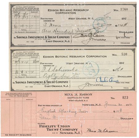Lot #156 Thomas, Mina, and Charles Edison Checks - Image 2