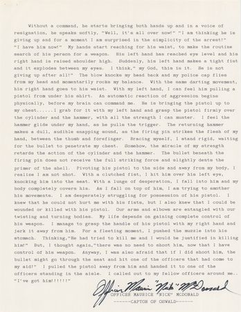 Lot #270 Lee Harvey Oswald: Maurice 'Nick' McDonald Signed Typescript and Arrest Report - Image 2