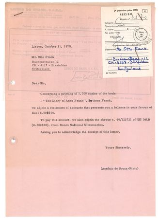 Lot #5 Otto Frank Typed Letter Signed - Image 2
