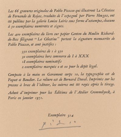 Lot #458 Pablo Picasso Limitation Page - Image 1